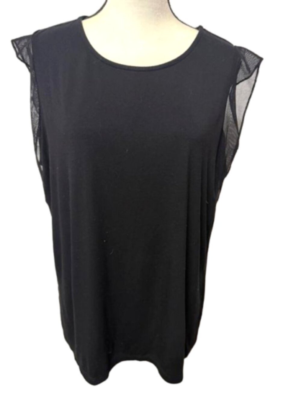 2/$30 Tahari Black Crewneck Sheer Sleeve Top Size XL #2482